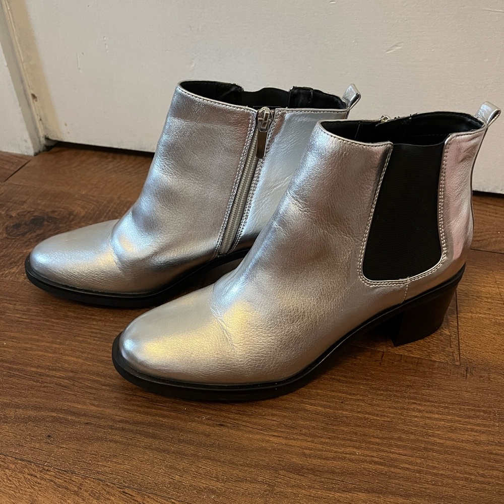 Metallic Silver Ankle Boots